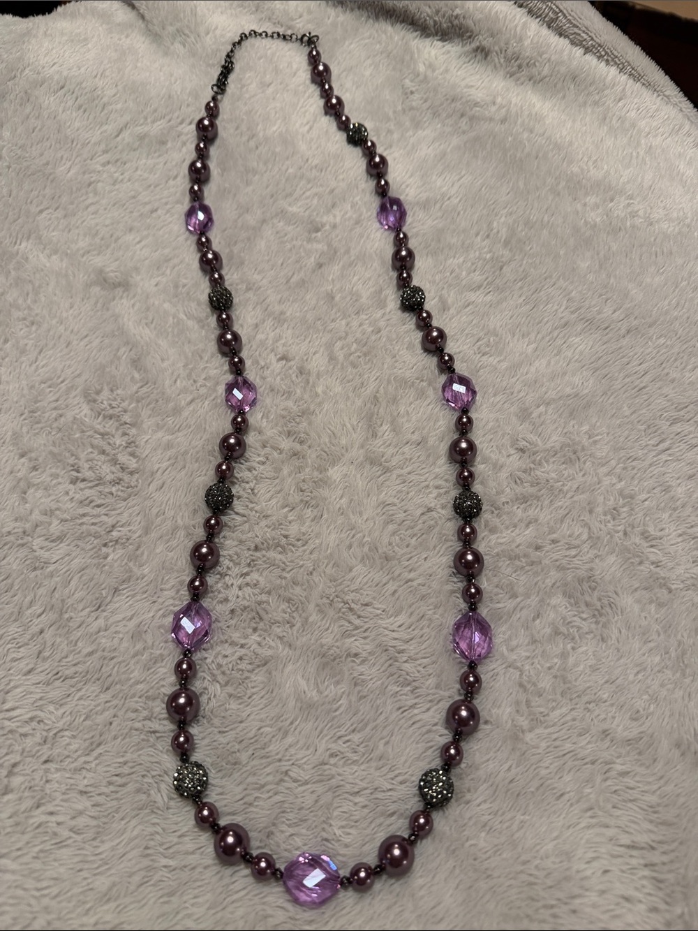 Premier Designs Amethyst Beaded Necklace with Dark Pearl Accents